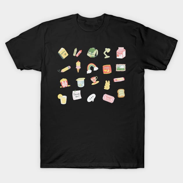 Korean Aesthetic Sticker Pack T-Shirt by monicasareen